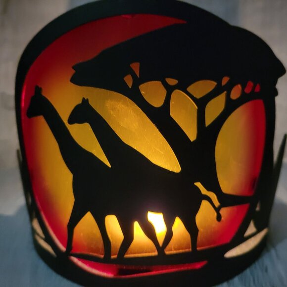 PartyLite African Safari Silhouette Metal & Glass Tea Light Holder - Picture 2 of 8